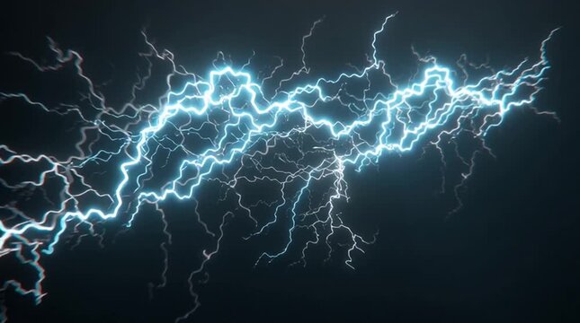 Animated lightning bolts striking in slow motion on a dark background, glowing electric energy visual.
