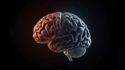 The left side of the human brain looks healthy, lively, bright and rosy, while the right side should look decrepit, dark, grey, rotten or near death.
