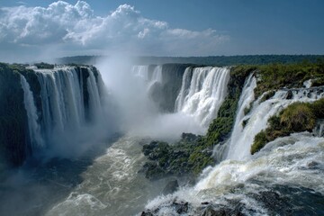 Obraz premium Majestic waterfalls cascading into a misty valley