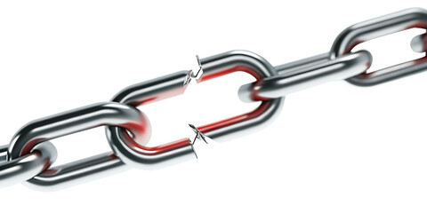 Obraz premium Broken metal chain links with red interior isolated on a transparent background silver