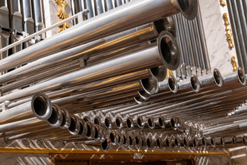 Church organ pipes in perspective - stock photo