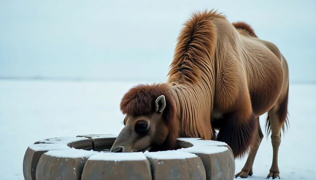 Camel drinking water from a trough