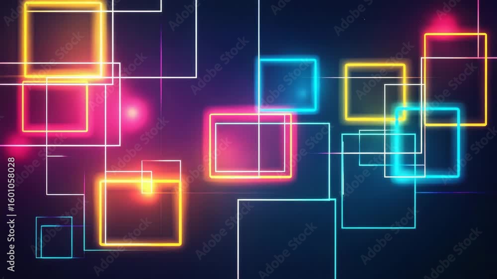 Poster futuristic neon squares background animation with abstract glowing light effect, perfect visual