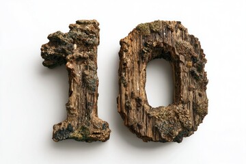 Wooden number ten, textured bark