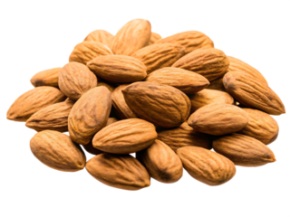 Heap of almonds isolated on a transparent background