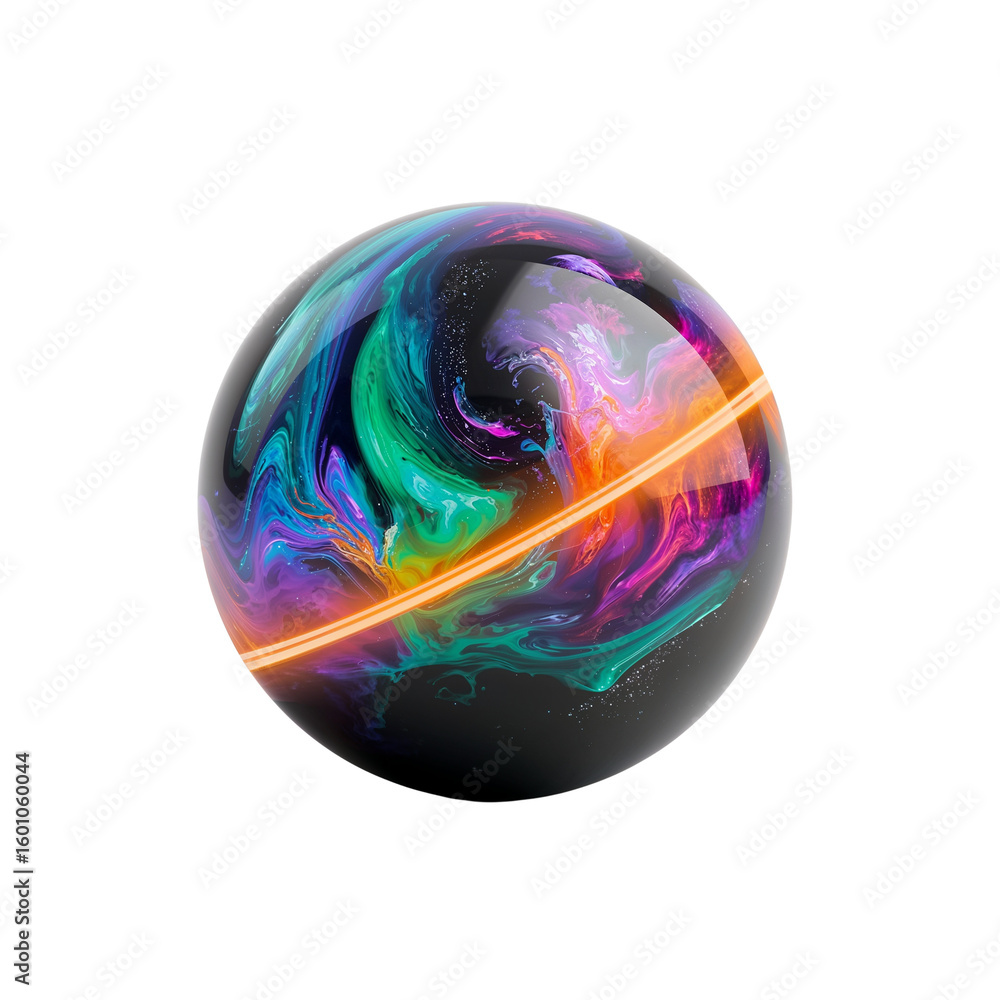 Poster iridescent sphere with luminescent band isolated on a plain transparent field