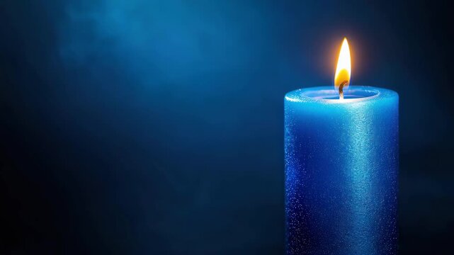 Mesmerizing Blue Candle Flickering Flame on Dark Background, Warm and Tranquil Illumination
