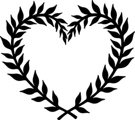 Naklejka premium Heart-Shaped Laurel Wreath Silhouette vector 