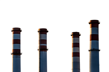 Industrial smokestacks pollution clouds isolated on a transparent background