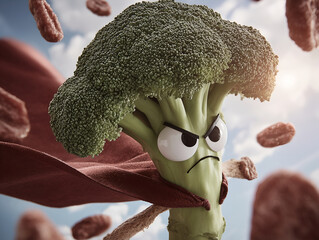 Angry Superhero Broccoli – Funny Healthy Food Concept Generative AI