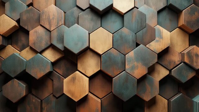 Abstract Wood Hexagon Pattern Background with Depth and Dimensional Texture Effect