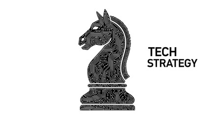 Tech Strategy: Circuit Board Knight Chess Piece Line Art

