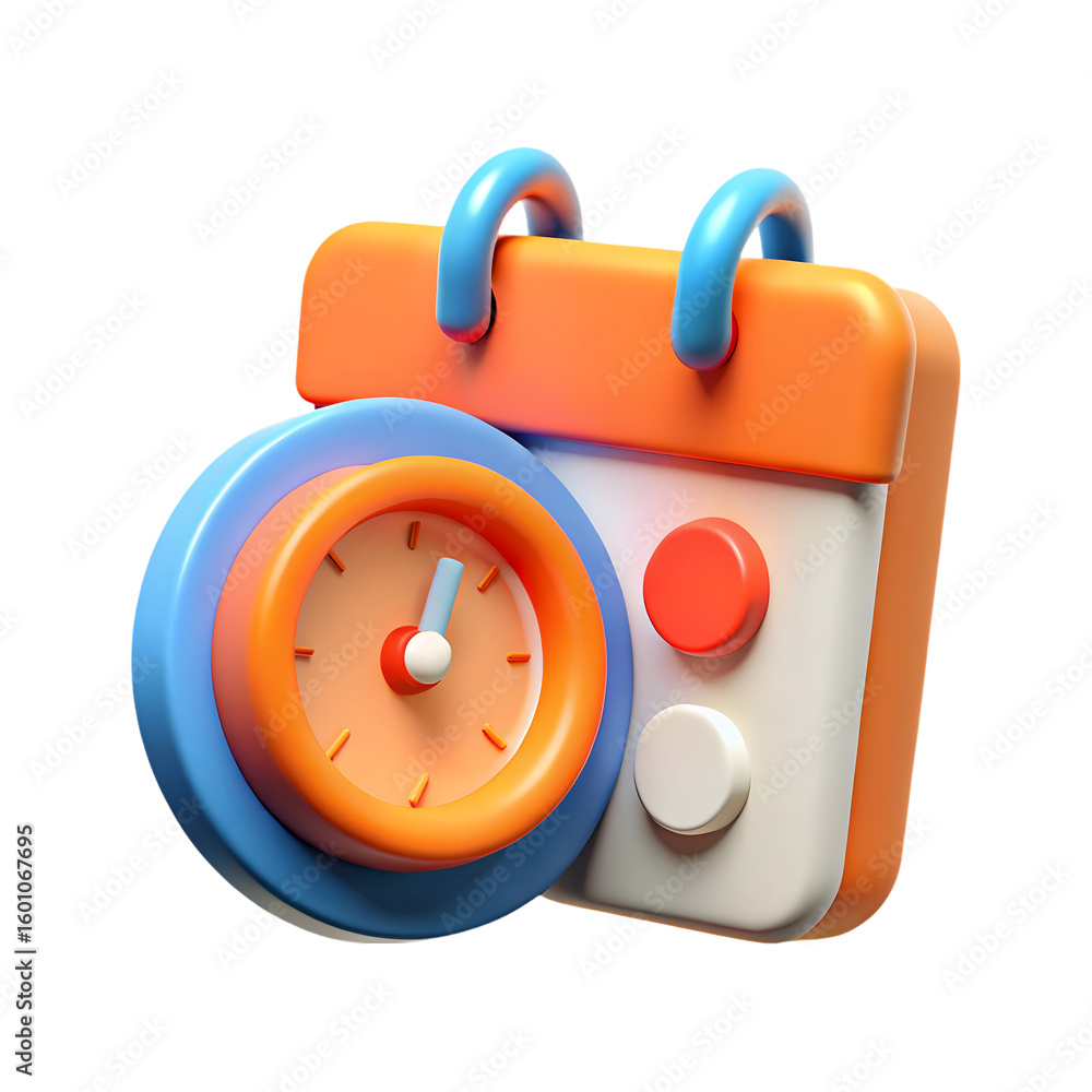 Poster 3d calendar and clock icon isolated on transparent background