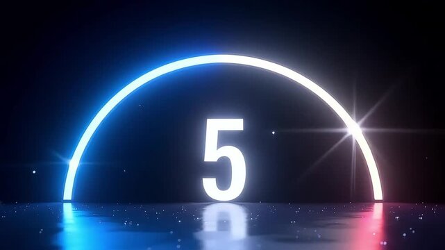 Countdown timer five seconds neon light animation intro video background for streaming and events