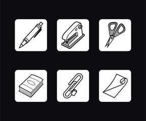 office workplace stationary icons set