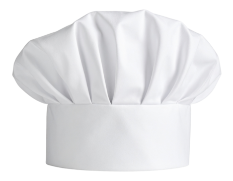 Classic White Chef Hat, Front View, Isolated on Transparent Background