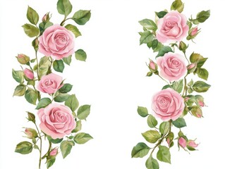 Pink roses floral design element for wedding invitation card