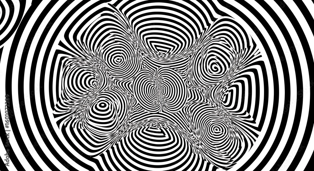 Aufkleber abstract black and white optical illusion with concentric circles and distorted patterns forming a f