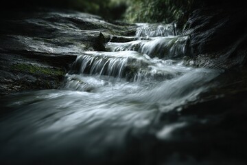 Cascading water over dark rocks