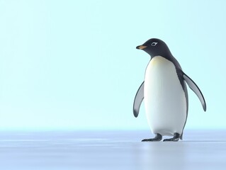 Obraz premium A penguin standing in a cold, icy environment. AI.