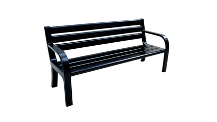 Dark park bench with slatted seat and back isolated on a transparent background outdoor seating