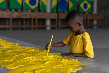 cultural art education, students creating brazilian flags at school to mark independence day, a fun and educational activity