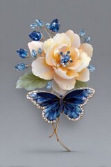 Unique art design of a jeweled brooch with precious stones, Black velvet 
