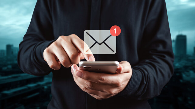 New Email Notification on Smartphone | Business Communication with Mobile Device for Inbox