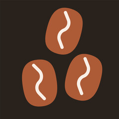 Coffee beans with curved white lines on dark brown background
