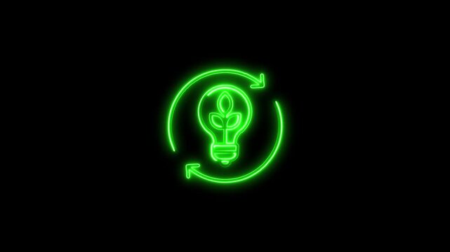 Glowing neon Innovation icon isolated on black background. HD Video motion graphic animation