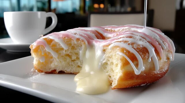 Delicious treat: donut snack, sweet pastry, baked dessert, golden crust, sugary glaze, fluffy dough, breakfast indulgence, tasty round, warm delight, frosting swirl, bakery aroma, crumb perfection.