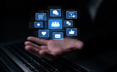 Icons representing social media interaction, communication, and engagement. Social media builds...