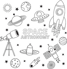 Astronaut Vector Art, Space, Bundle, Planet collection in doodle