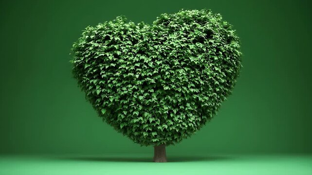 A heart shaped green tree green screen background 4K resolution animation ideal eco messages love es environmental campaign tree nubes nature green love leaf vector plant illustration ecology symbol