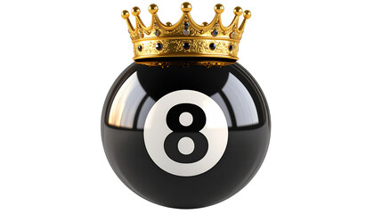 number eight billiard ball in pool with crown queen symbol isolated on transparent background png file 