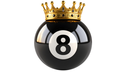 number eight billiard ball in pool with crown queen symbol isolated on transparent background png file 