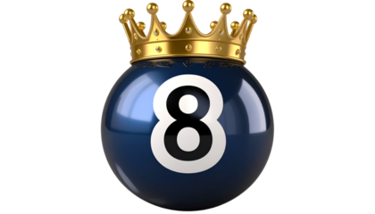 number eight billiard ball in pool with crown queen symbol isolated on transparent background png file 