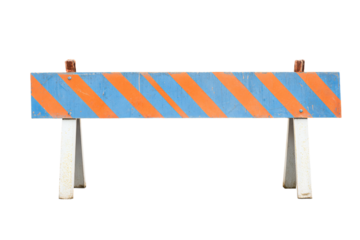 a blue and orange barricade with a white background