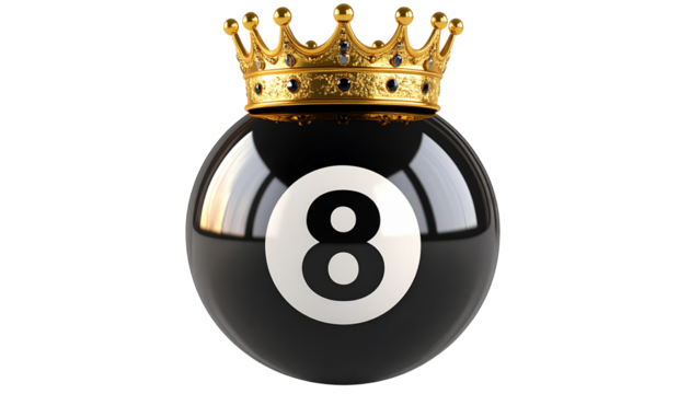 number eight billiard ball in pool with crown queen symbol isolated on transparent background png file 