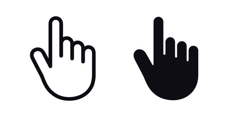 Vector art of a white outline and a solid black hand with pointing finger are displayed side by side on a white background