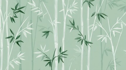 Pale green backdrop with stylized bamboo