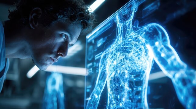 Real-time body hydration levels shown on a futuristic hologram.