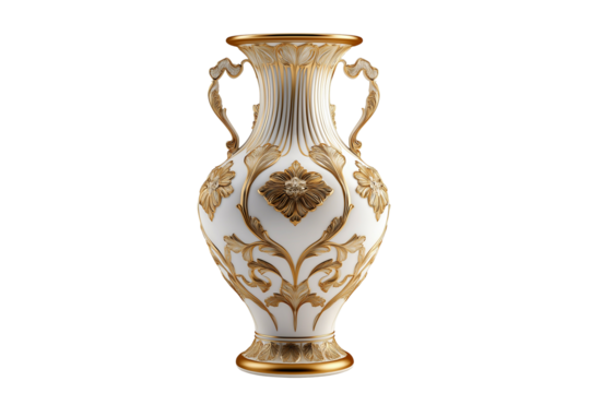 Ornate Gold Porcelain Vase Isolated on White Background