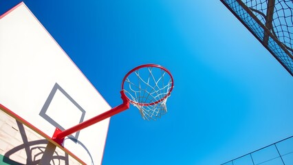 Basketball Hoop against a Blue Sky