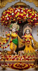 Krishna and radha deities with flowers and decorations hindu gods hinduism spiritual art culture