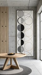 Modern abstract art with oval shapes and geometric patterns