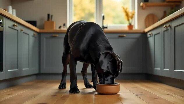 Cane corso drinking water from a large bowl
