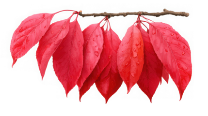 Vibrant Autumn Branch with Red Leaves and Dew Droplets: Nature’s Palette and Organic Art