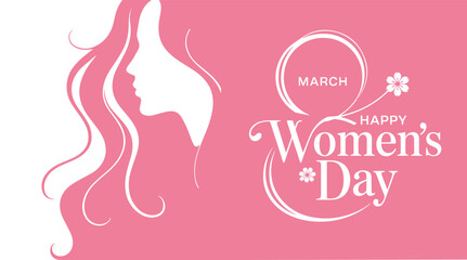 Elegant international womens day graphic featuring the number 8 with a female silhouette and floral accent