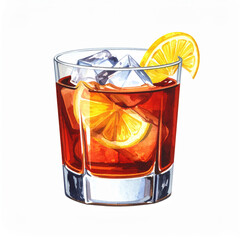 glass of whiskey with ice